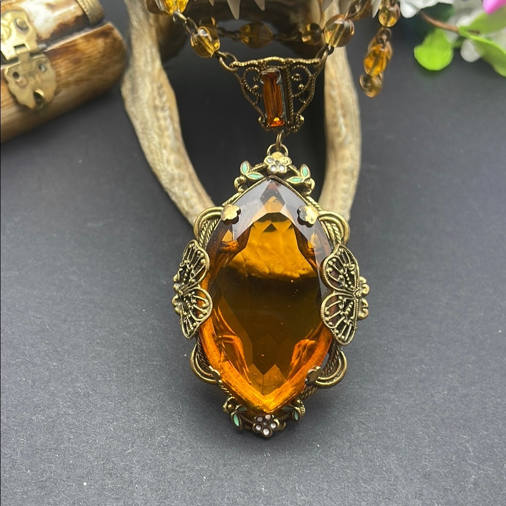 Czech glass antique filigree necklace A22🔥